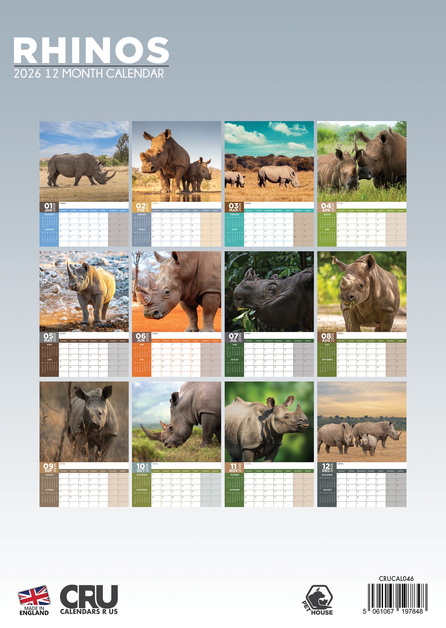 Rhinos - A3 Calendar 2026