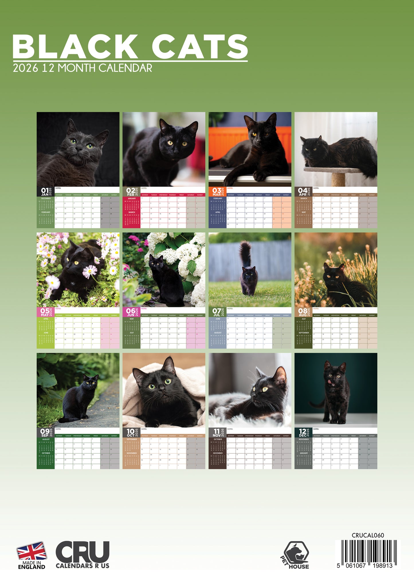 Black Cats - A3 Calendar 2026