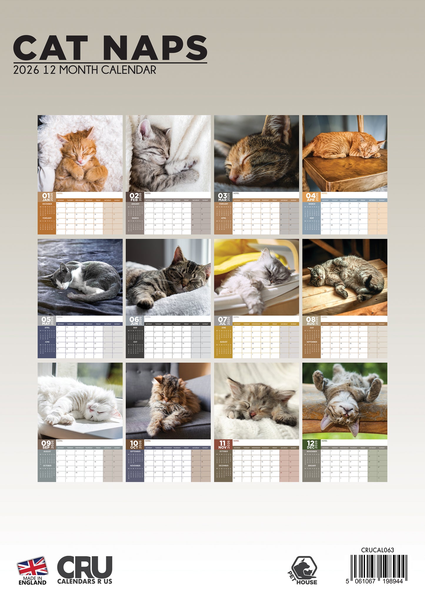 Cat Naps - A3 Calendar 2026
