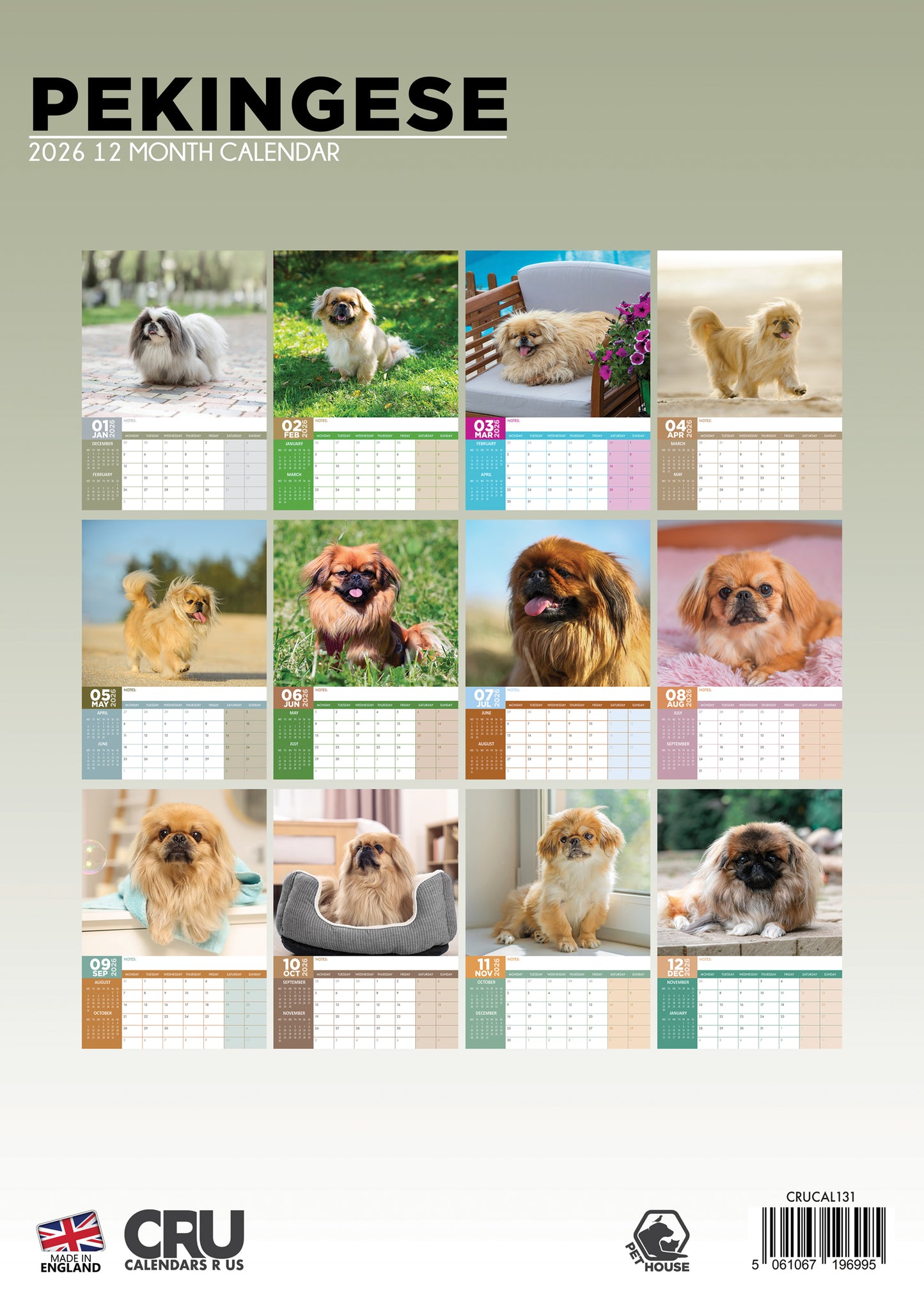 Pekingese - A3 Calendar 2026