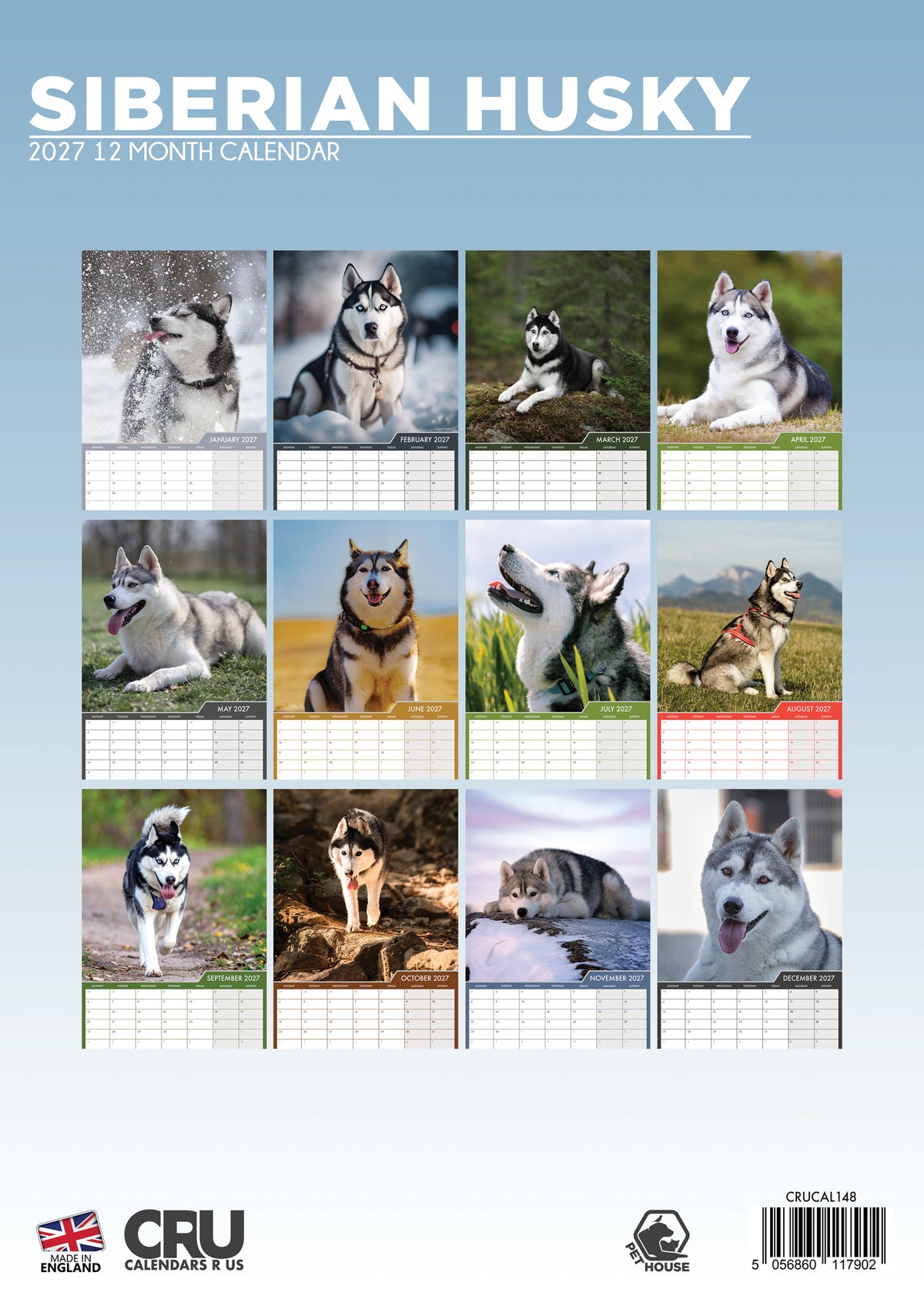 Siberian Husky - A3 Calendar 2027