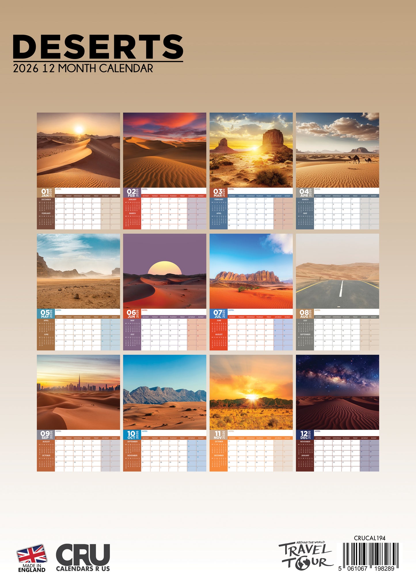 Deserts - A3 Calendar 2026