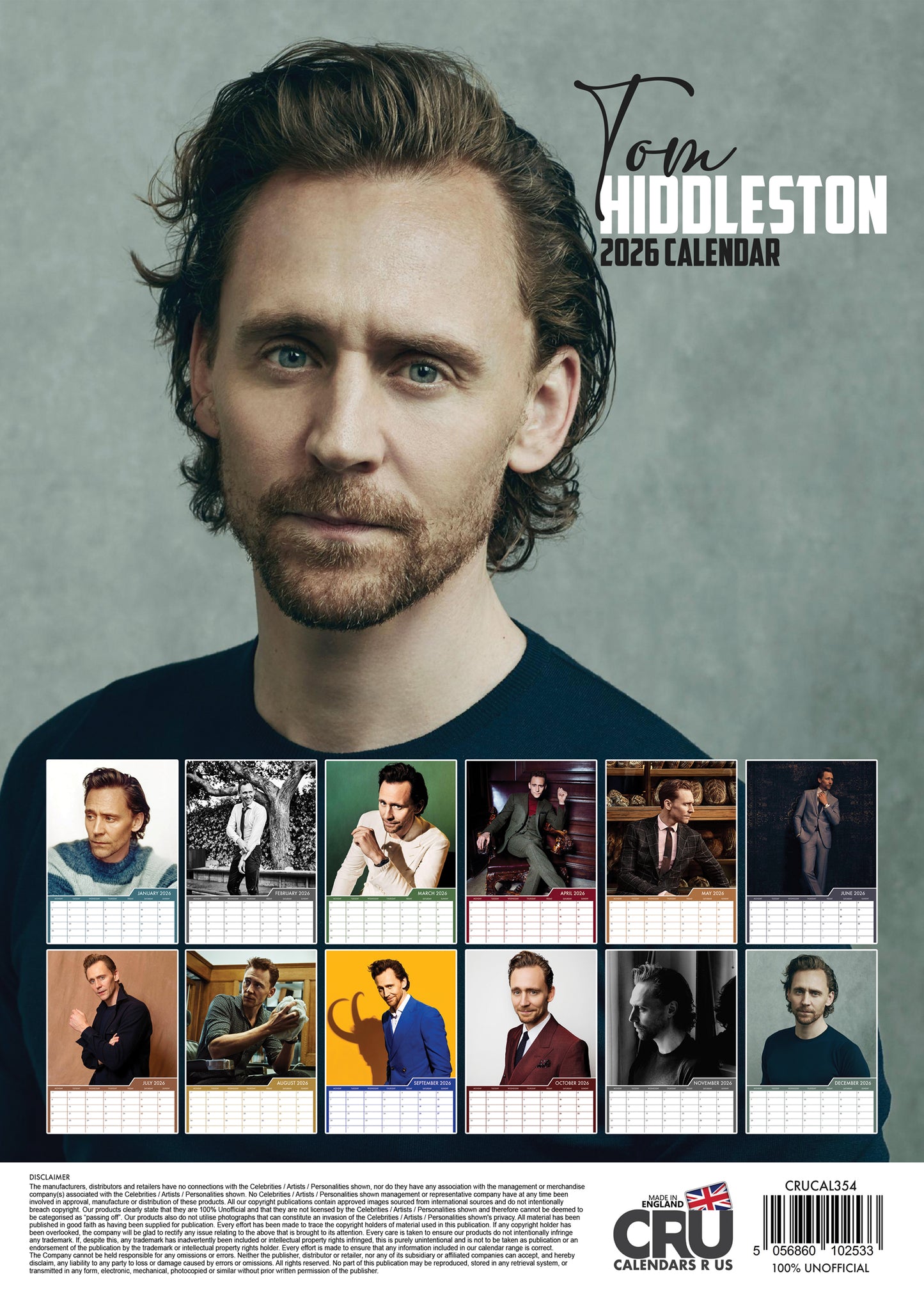 Tom Hiddleston - A3 Calendar 2026