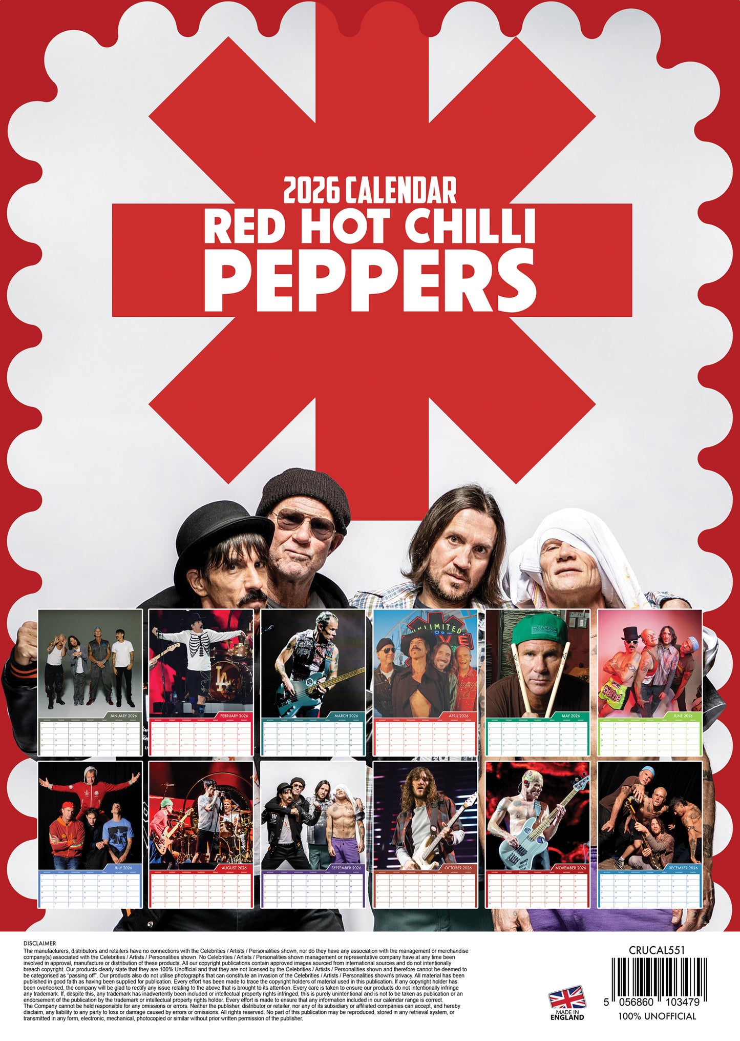 Red Hot Chilli Peppers - A3 Calendar 2026