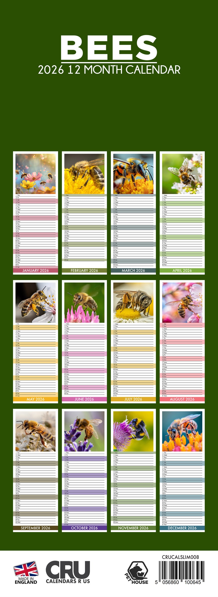 Bees - Slim Calendar 2026