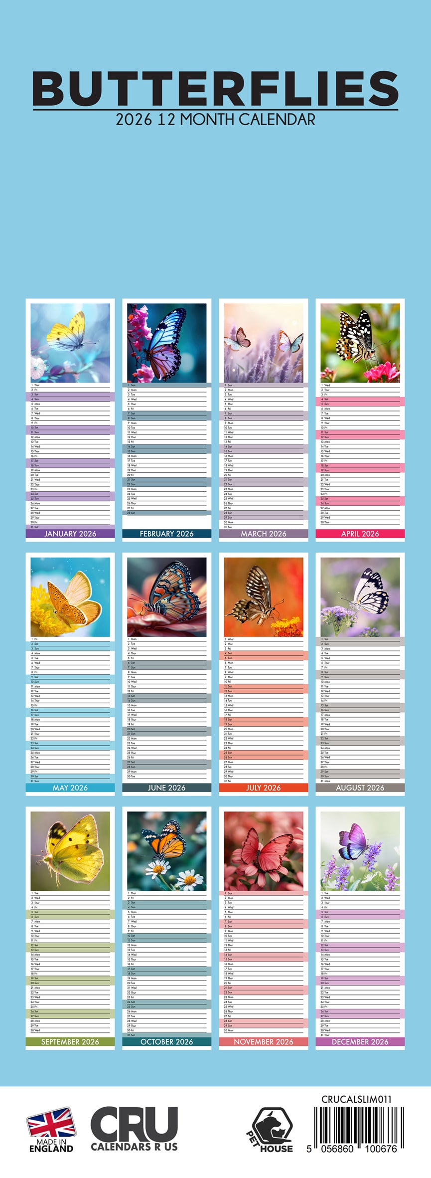 Butterflies - Slim Calendar 2026