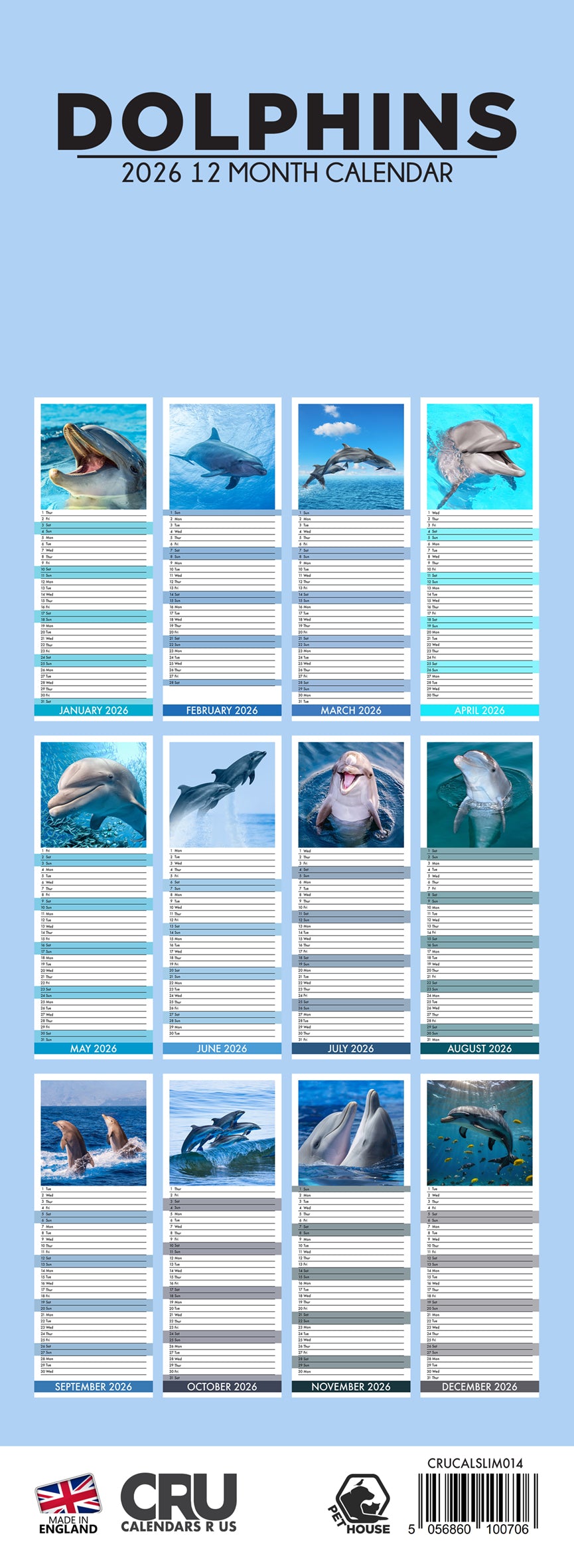 Dolphins - Slim Calendar 2026