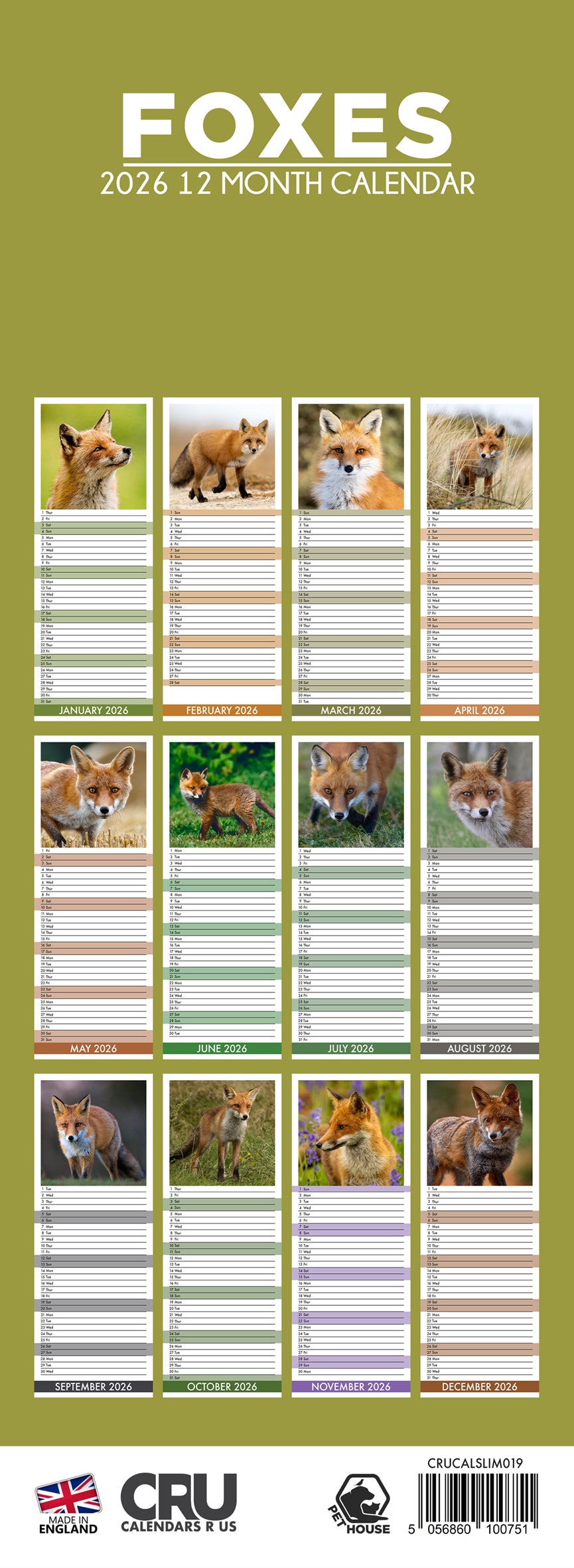 Foxes - Slim Calendar 2026