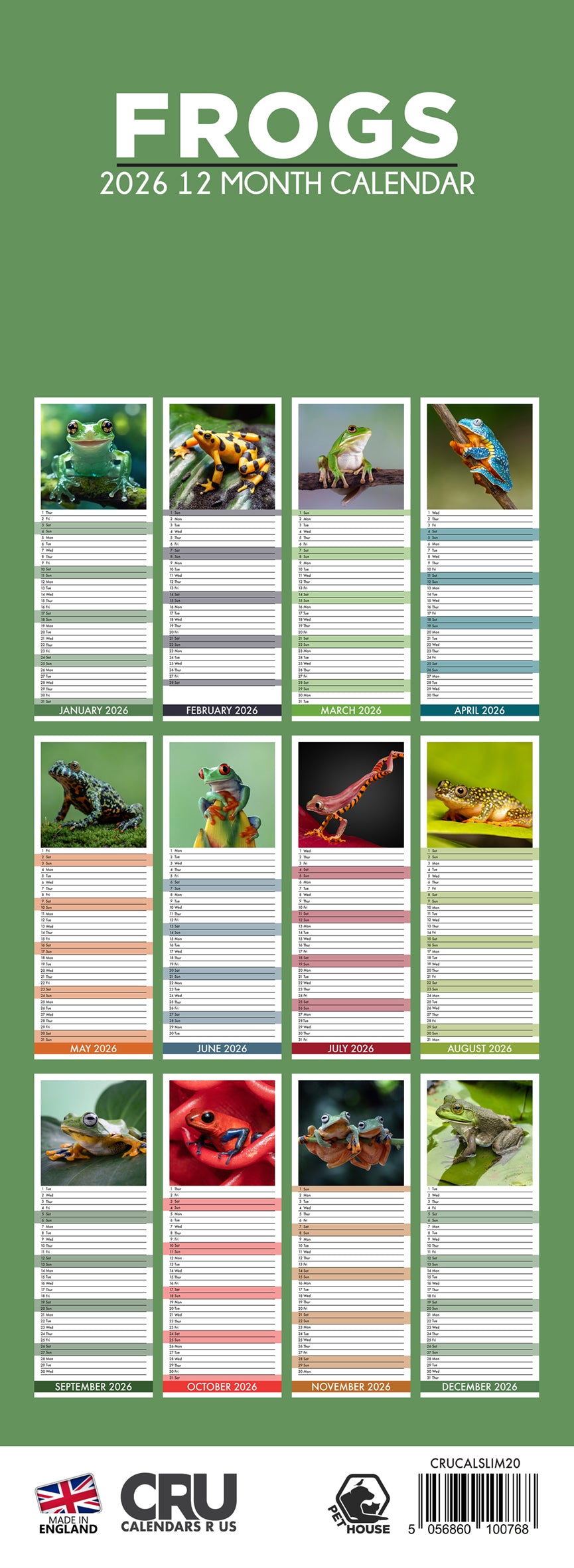 Frogs - Slim Calendar 2026