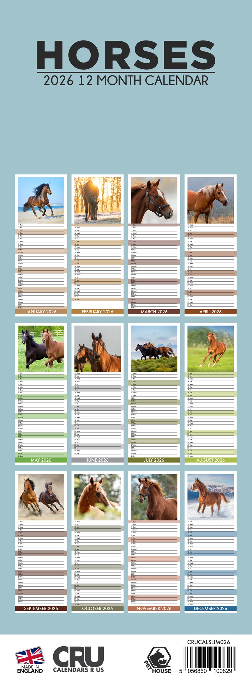 Horses - Slim Calendar 2026