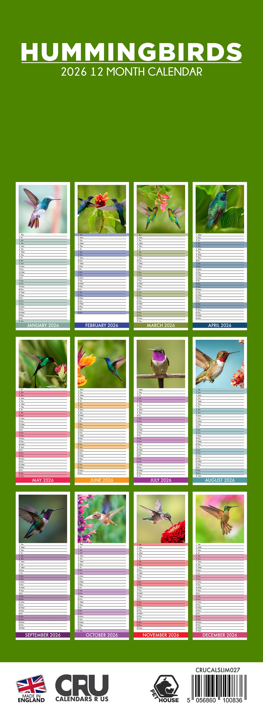 Hummingbirds - Slim Calendar 2026