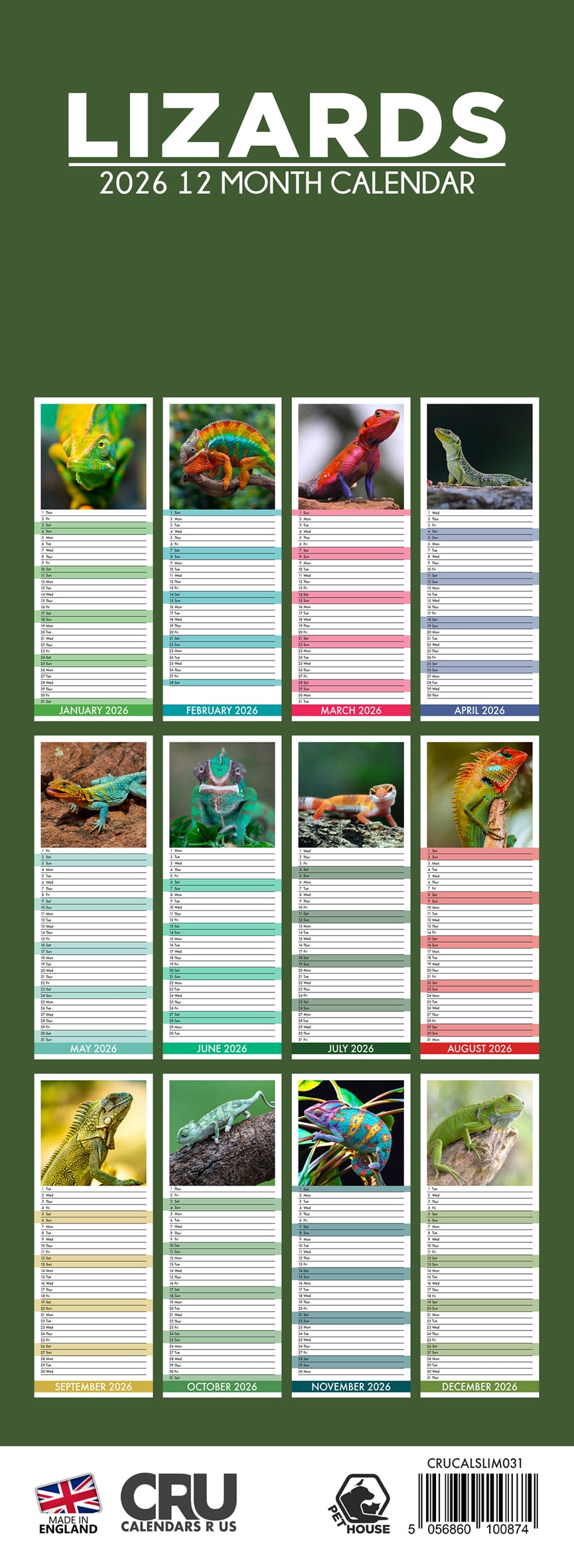 Lizards - Slim Calendar 2026