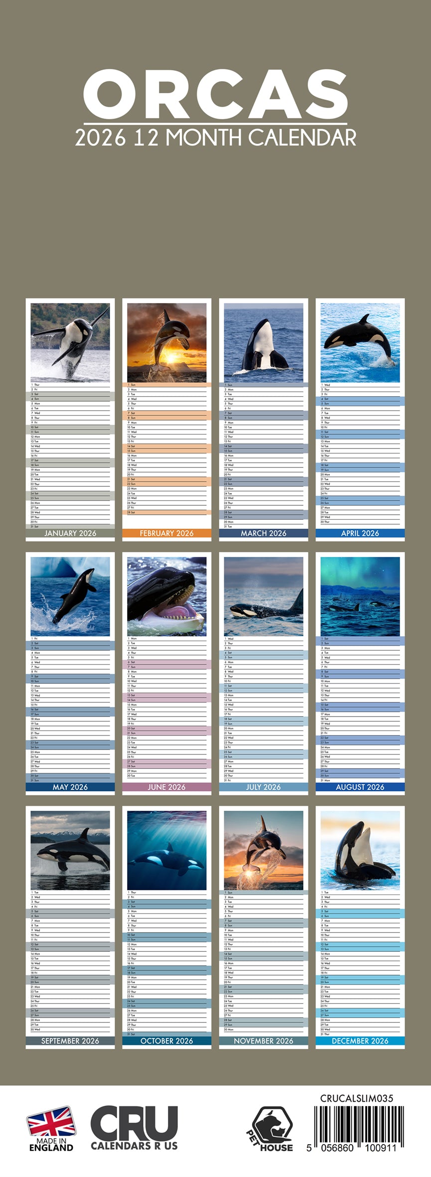 Orcas - Slim Calendar 2026