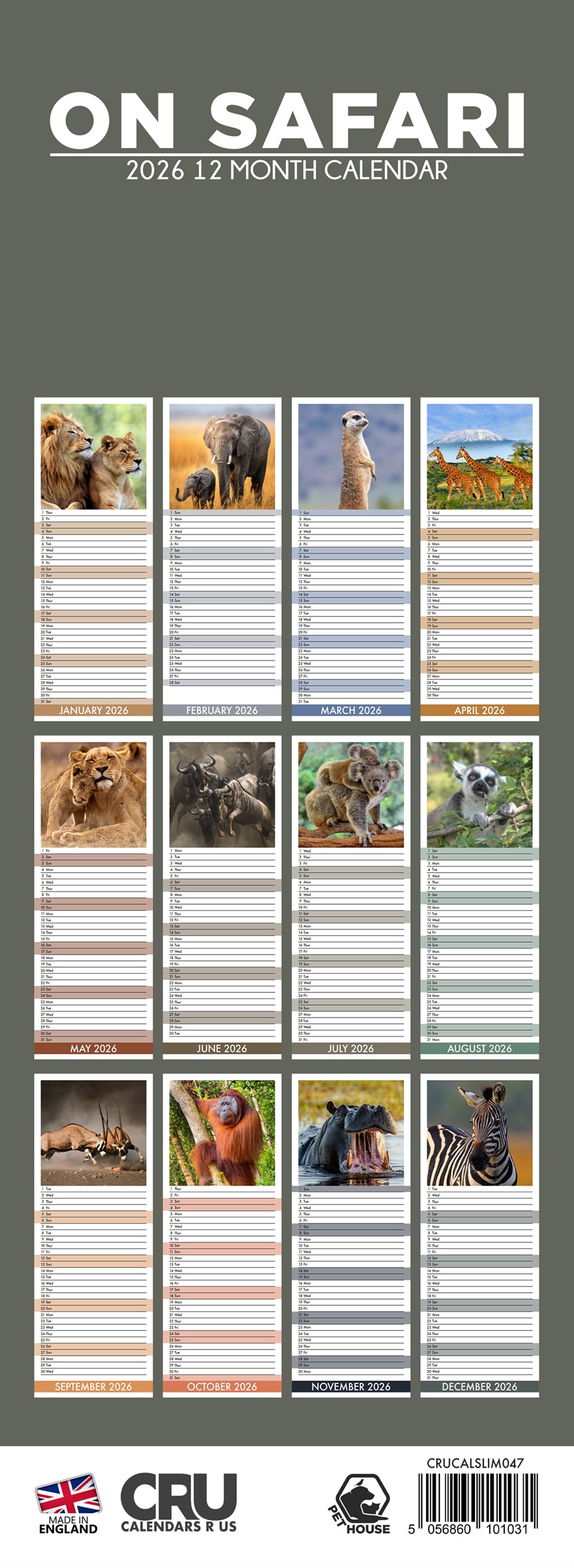 Safari - Slim Calendar 2026