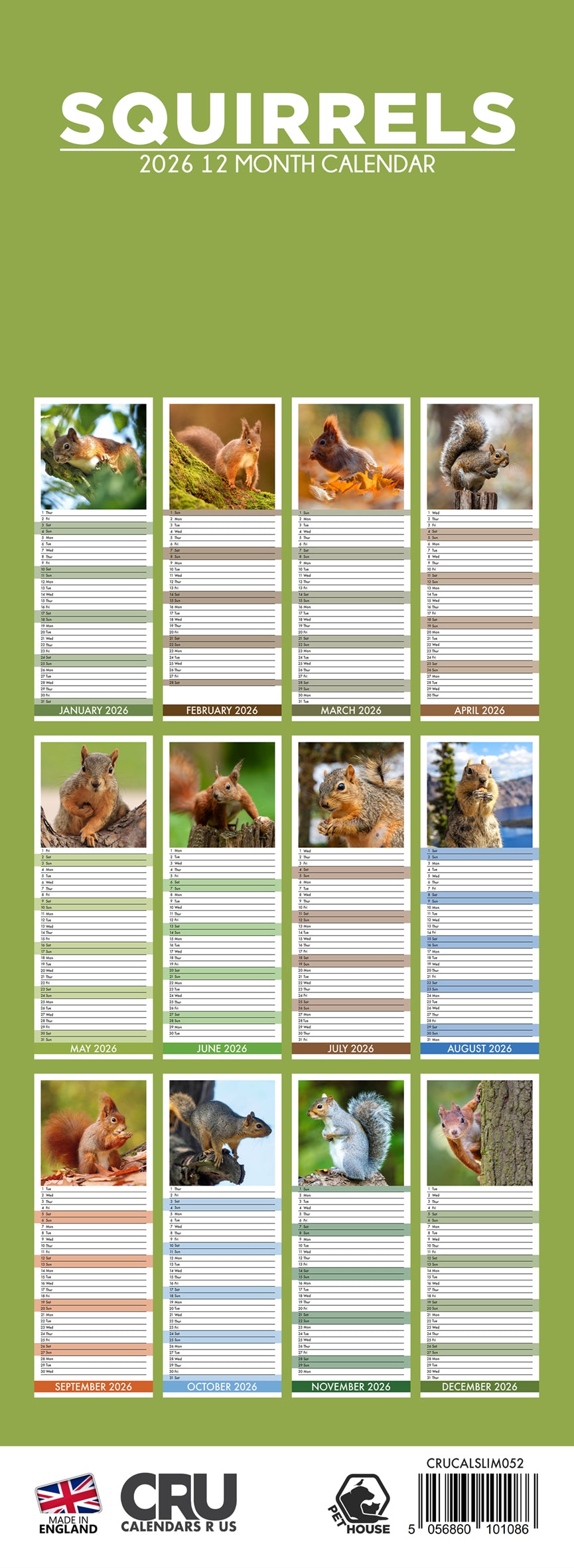 Squirrels - Slim Calendar 2026