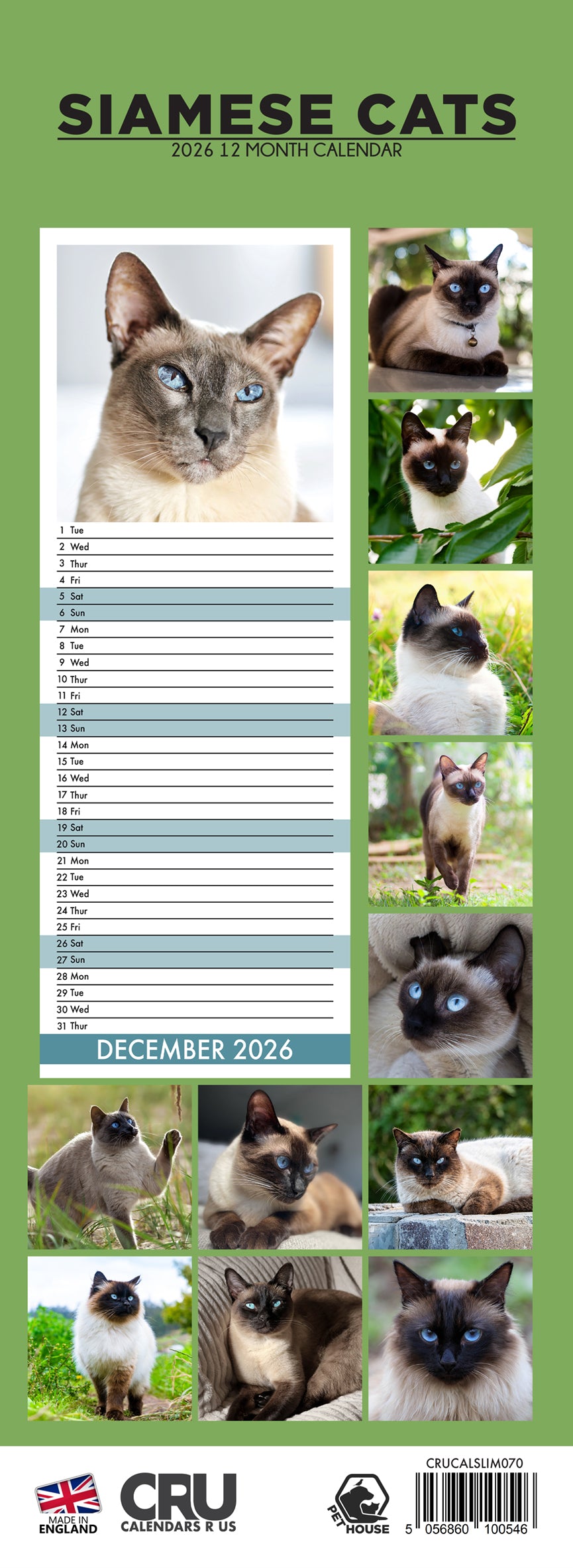 Siamese Cats - Slim Calendar 2026