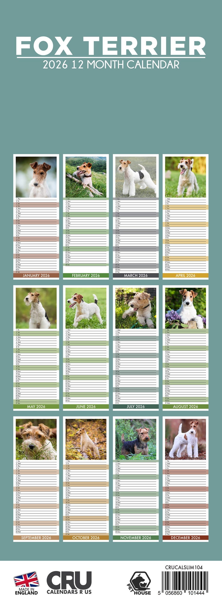 Fox Terrier - Slim Calendar 2026