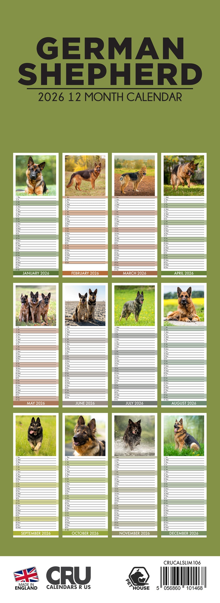 German Shepherd - Slim Calendar 2026