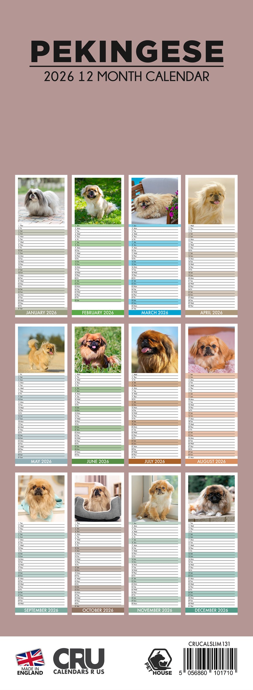 Pekingese - Slim Calendar 2026