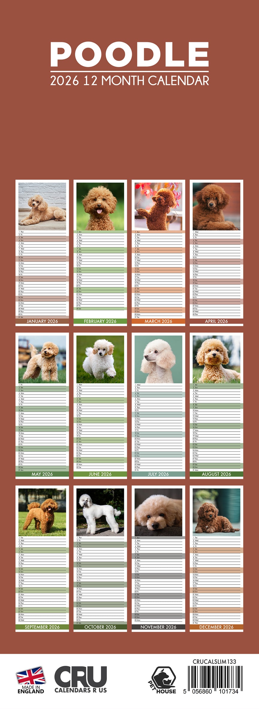 Poodle - Slim Calendar 2026