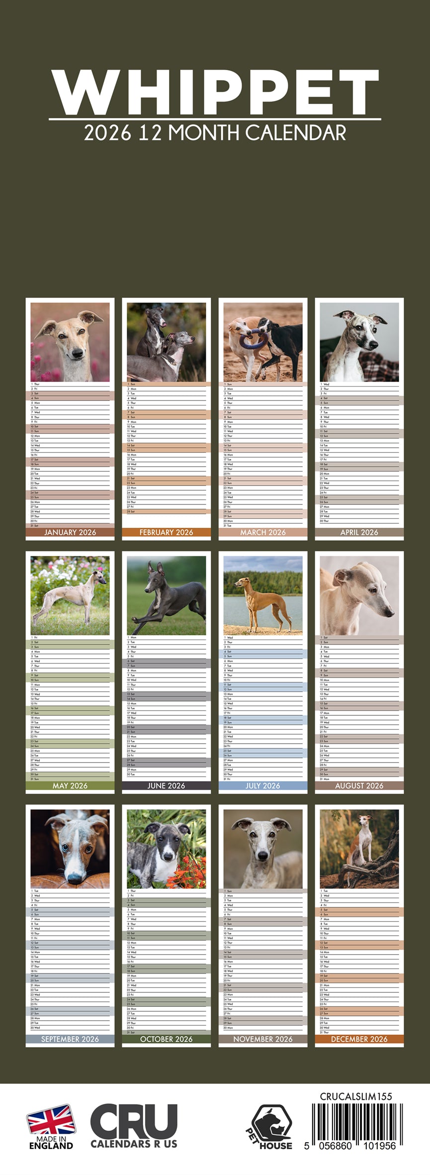 Whippet - Slim Calendar 2026