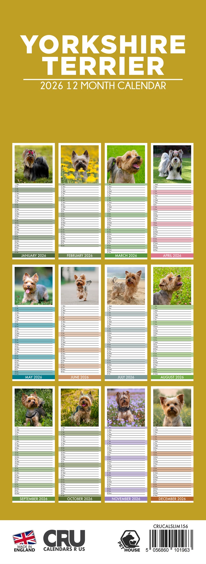 Yorkshire Terrier - Slim Calendar 2026