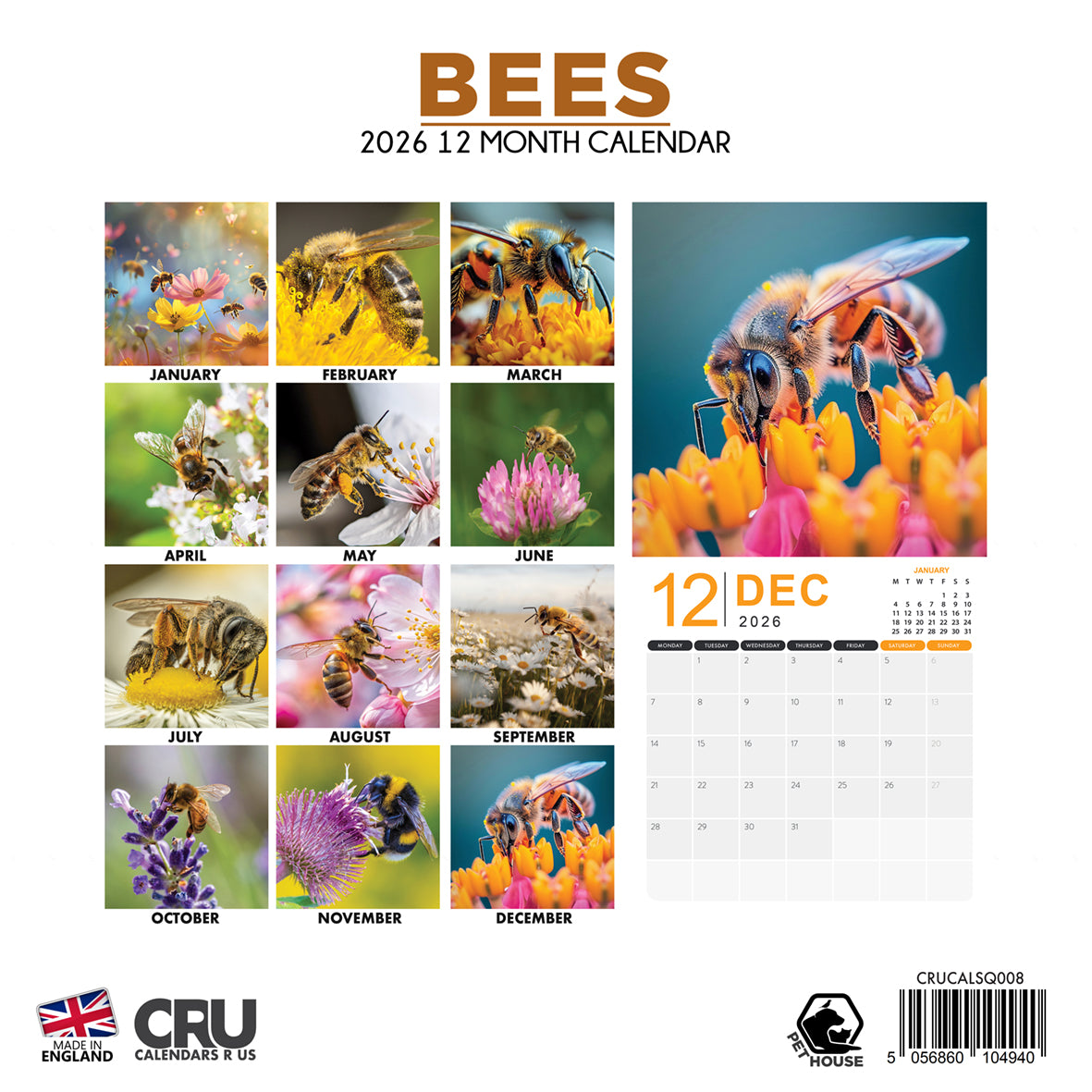 Bees - Square Calendar 2026