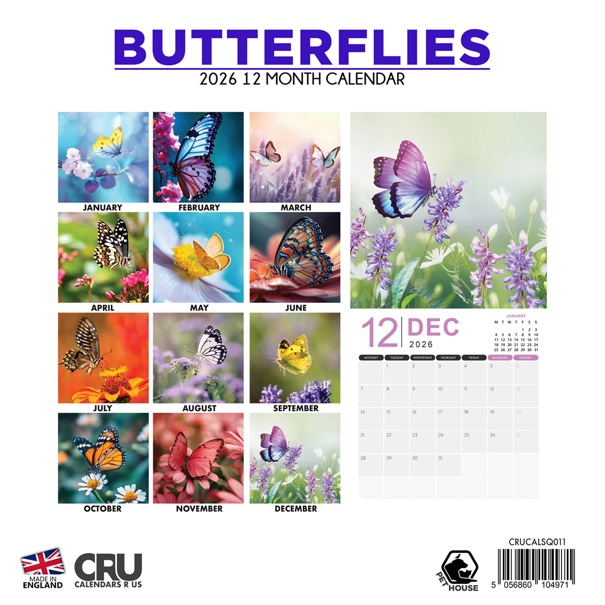 Butterflies - Square Calendar 2026
