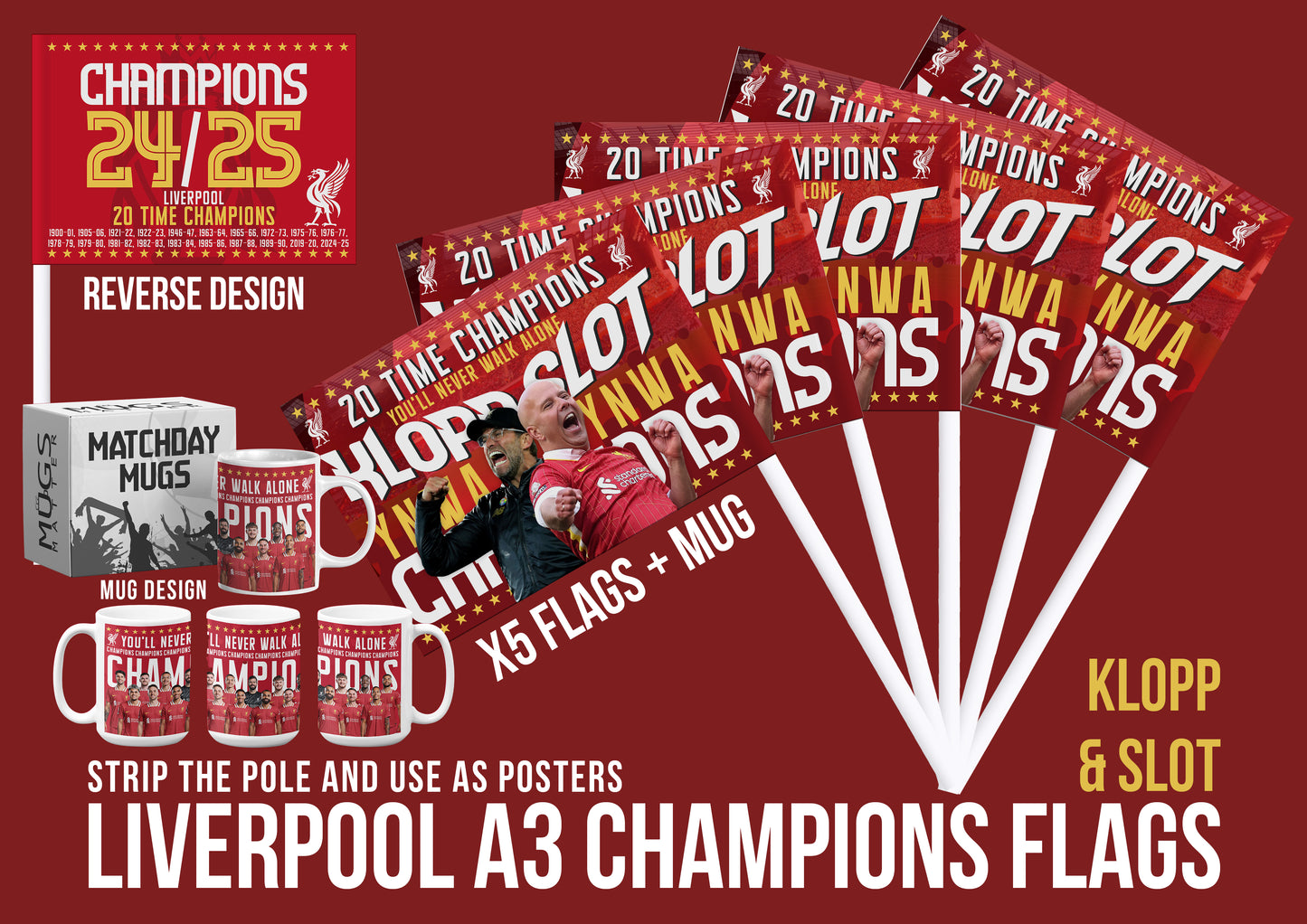 Liverpool Premier League Celebration 24/25 Flags - Klopp & Slot