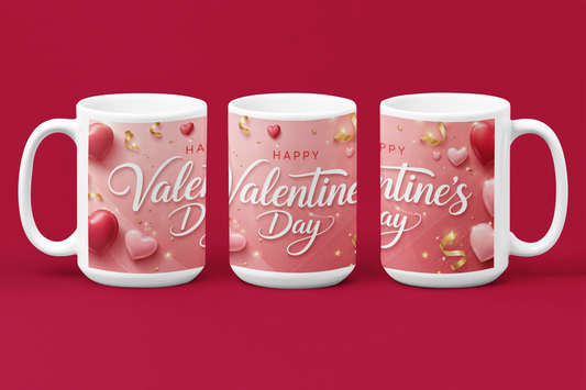Happy Valentine's Day Red & Pink Hearts Mug