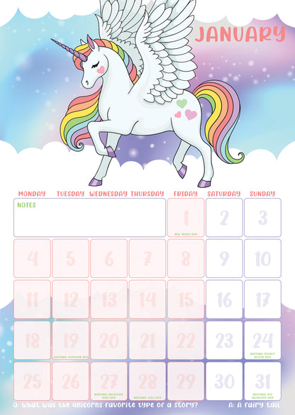 Unicorns - A3 Calendar 2027