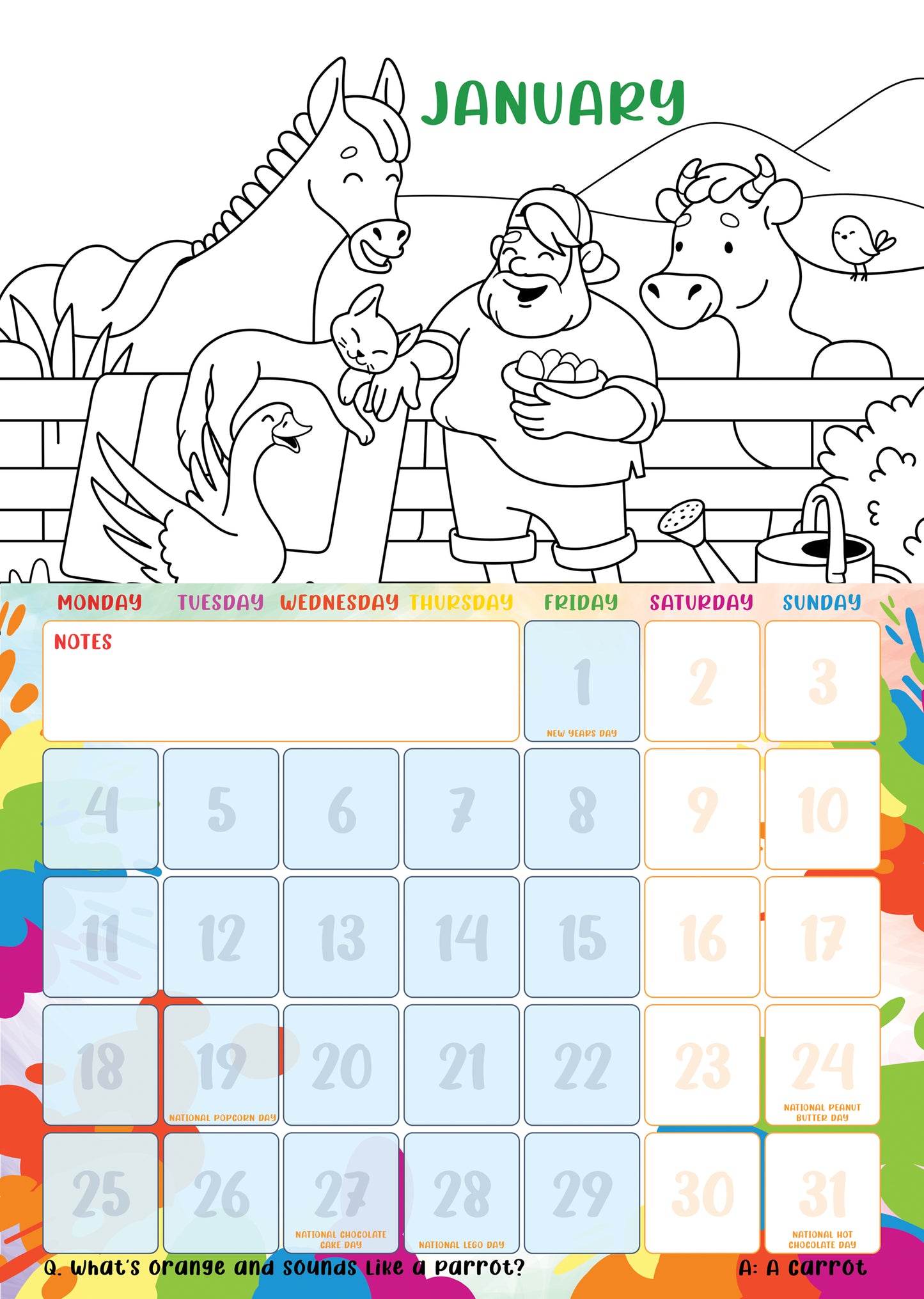 Colouring In - A3 Calendar 2027