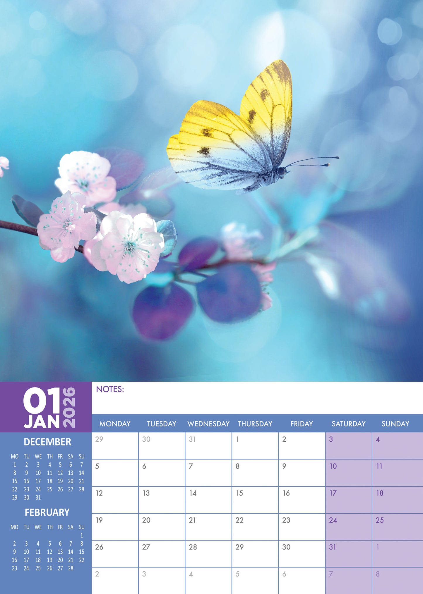 Butterflies - A3 Calendar 2026
