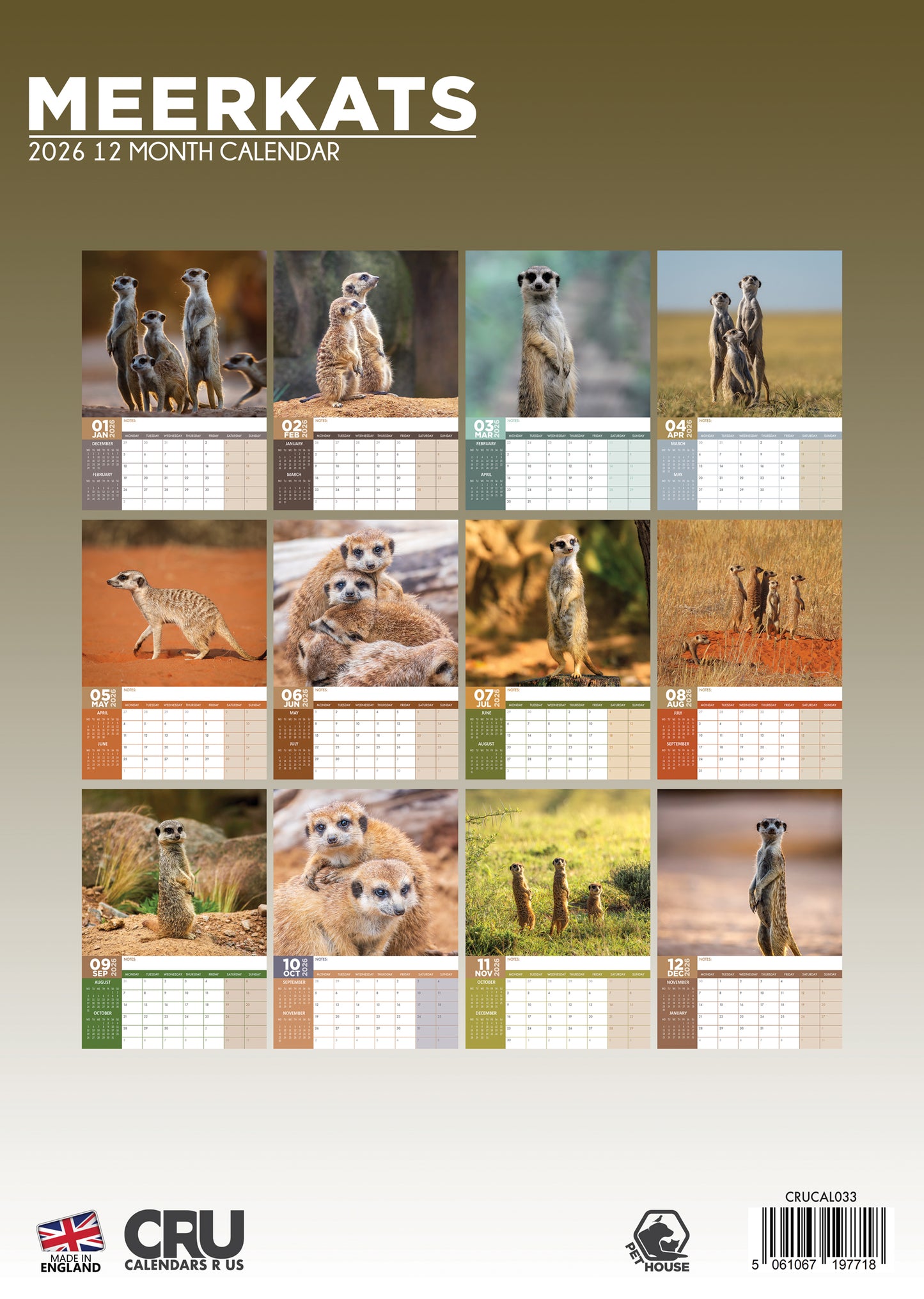 Meerkats - A3 Calendar 2026
