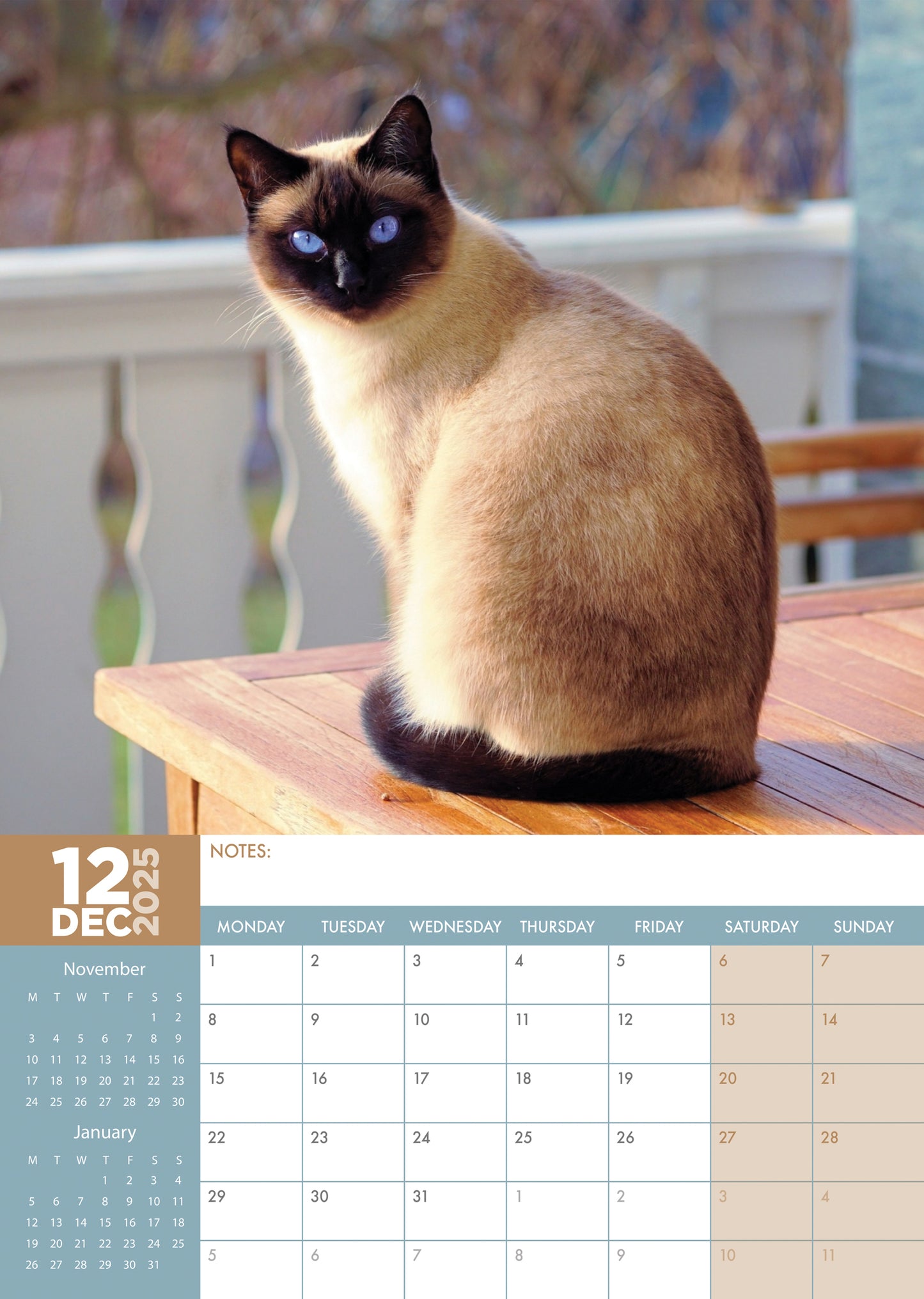 Siamese Cats Calendar 2025