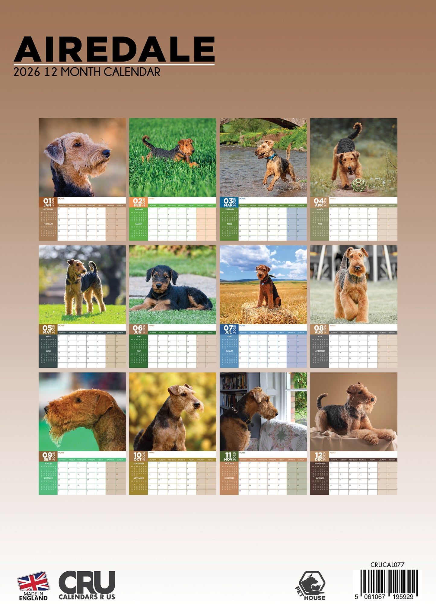 Airedale Terrier - A3 Calendar 2026