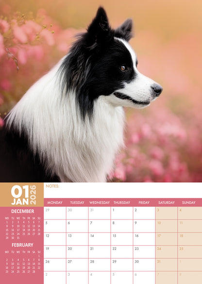 Border Collie - A3 Calendar 2026