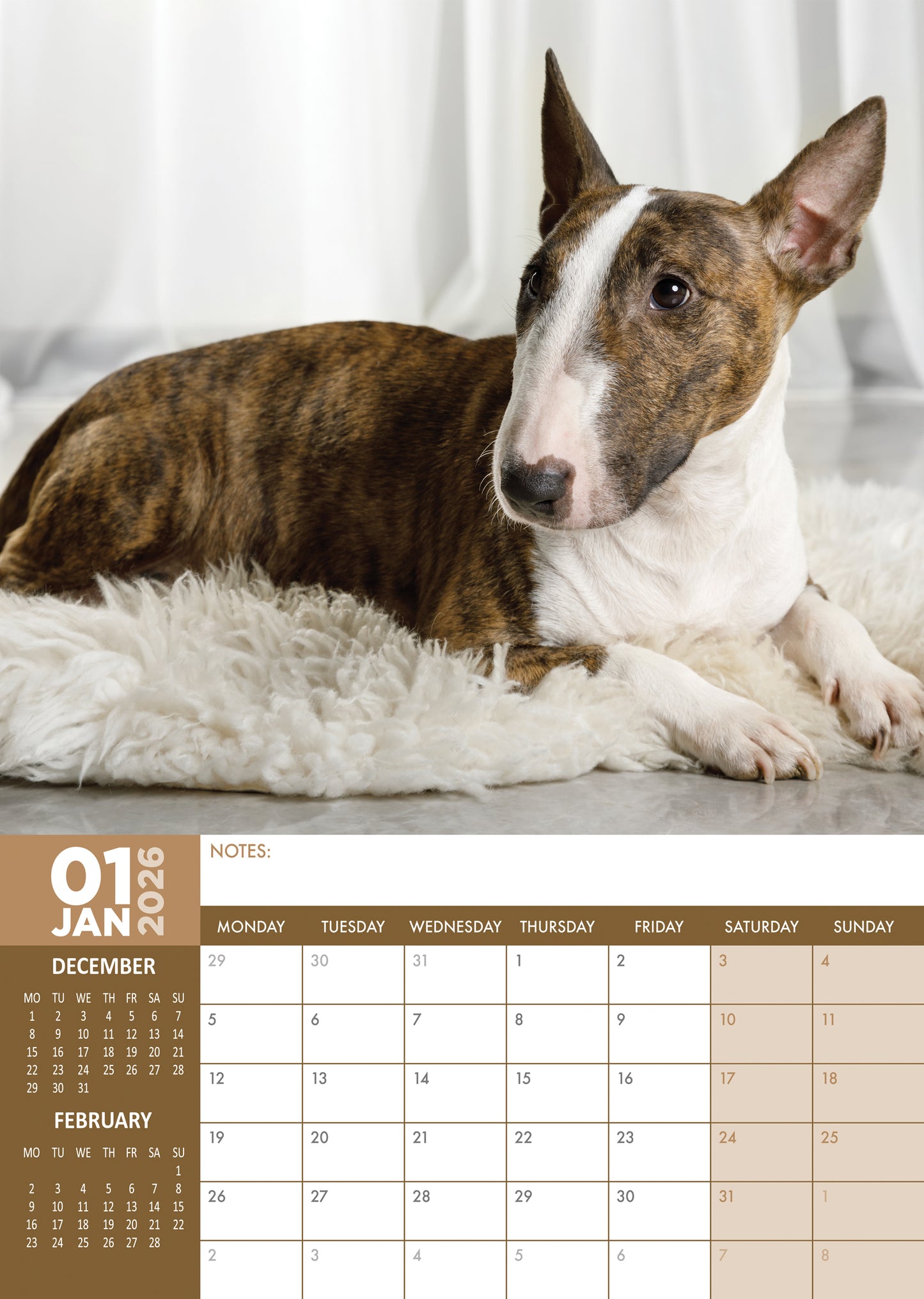 Bull Terrier - A3 Calendar 2026