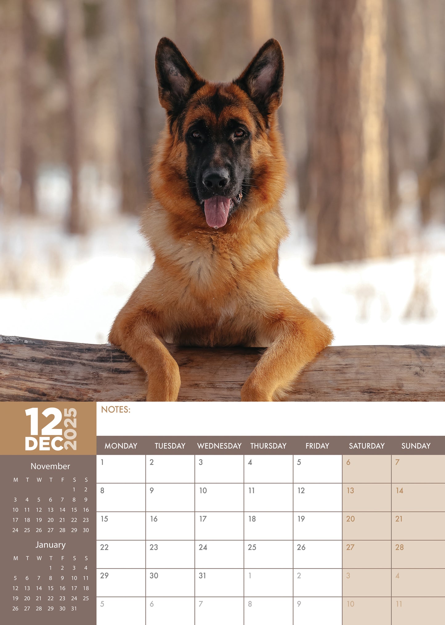 German Shepherd Calendar 2025