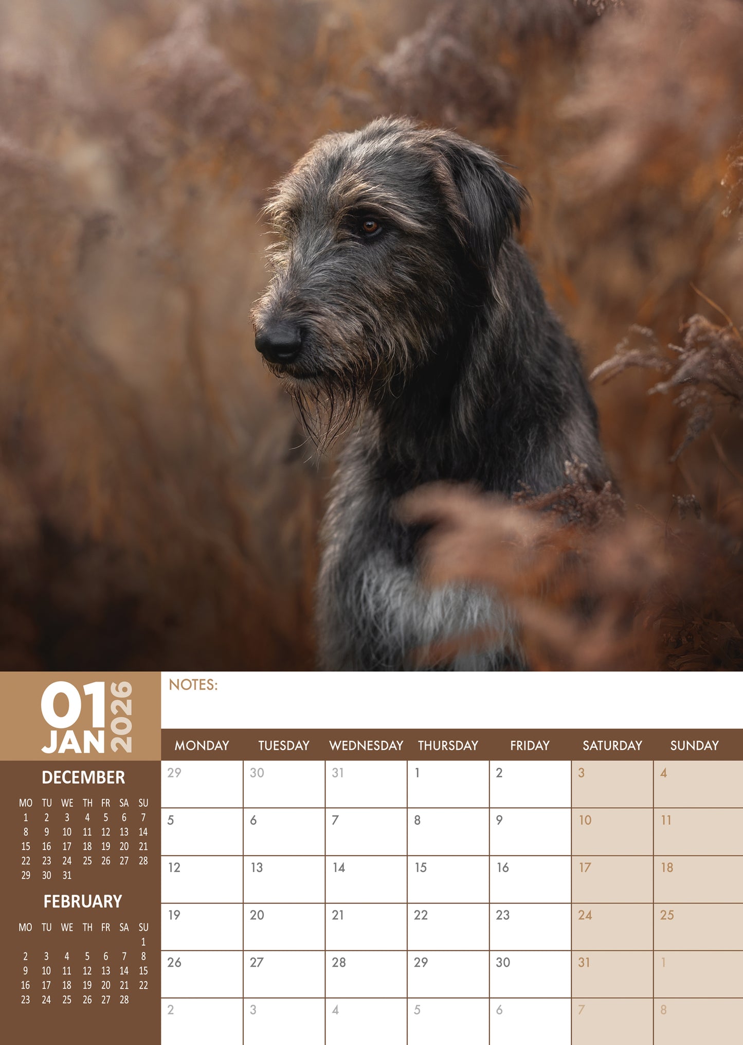 Irish Wolfhound - A3 Calendar 2026