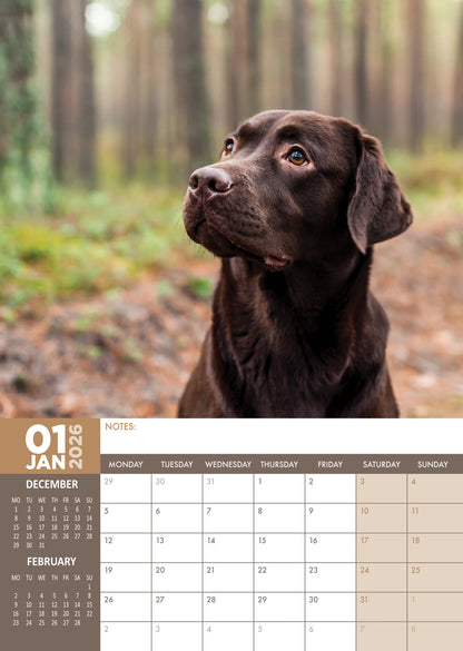 Labrador Retriever Chocolate - A3 Calendar 2026