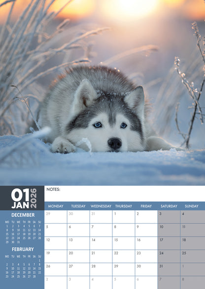 Siberian Husky - A3 Calendar 2026