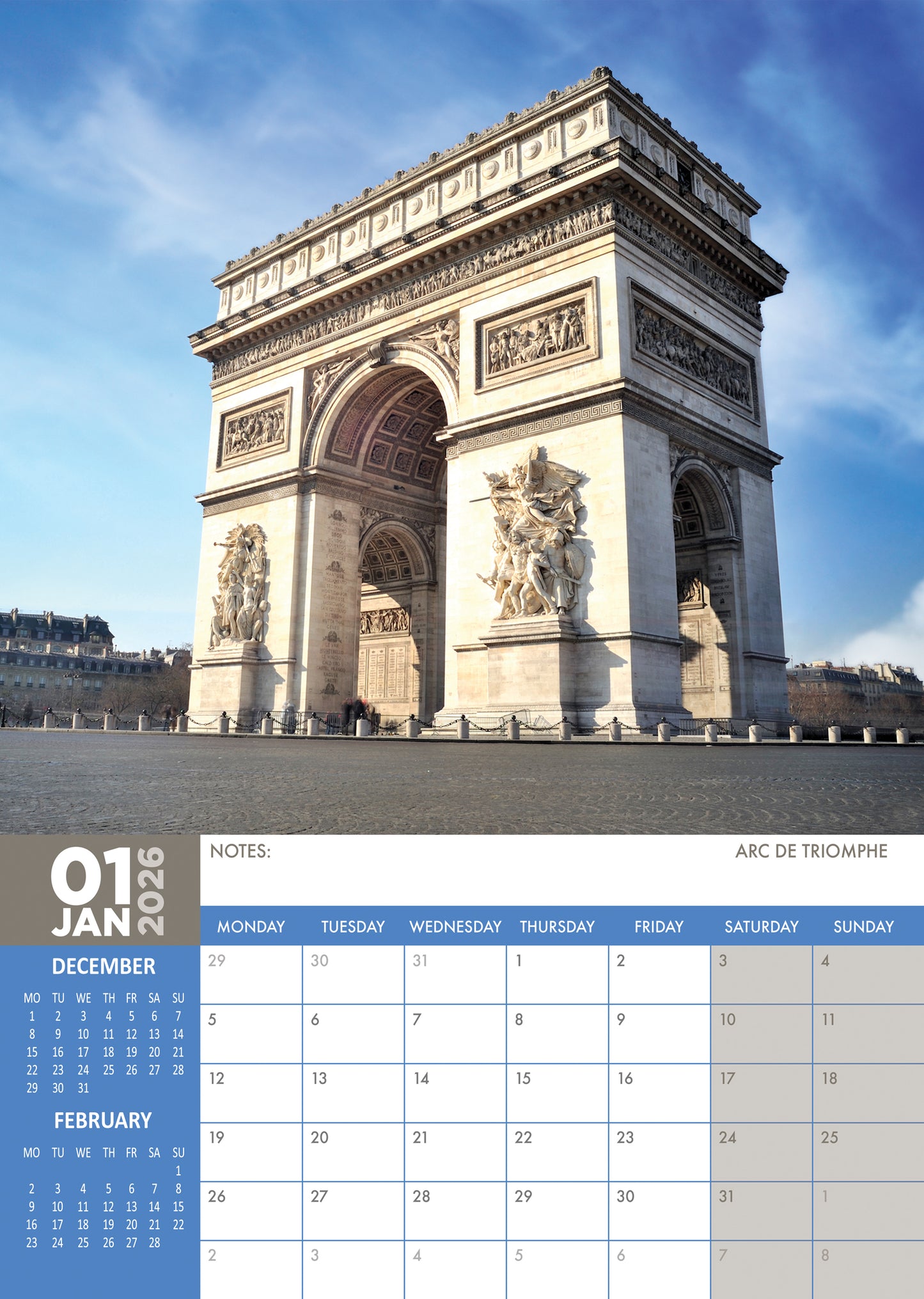 France - A3 Calendar 2026