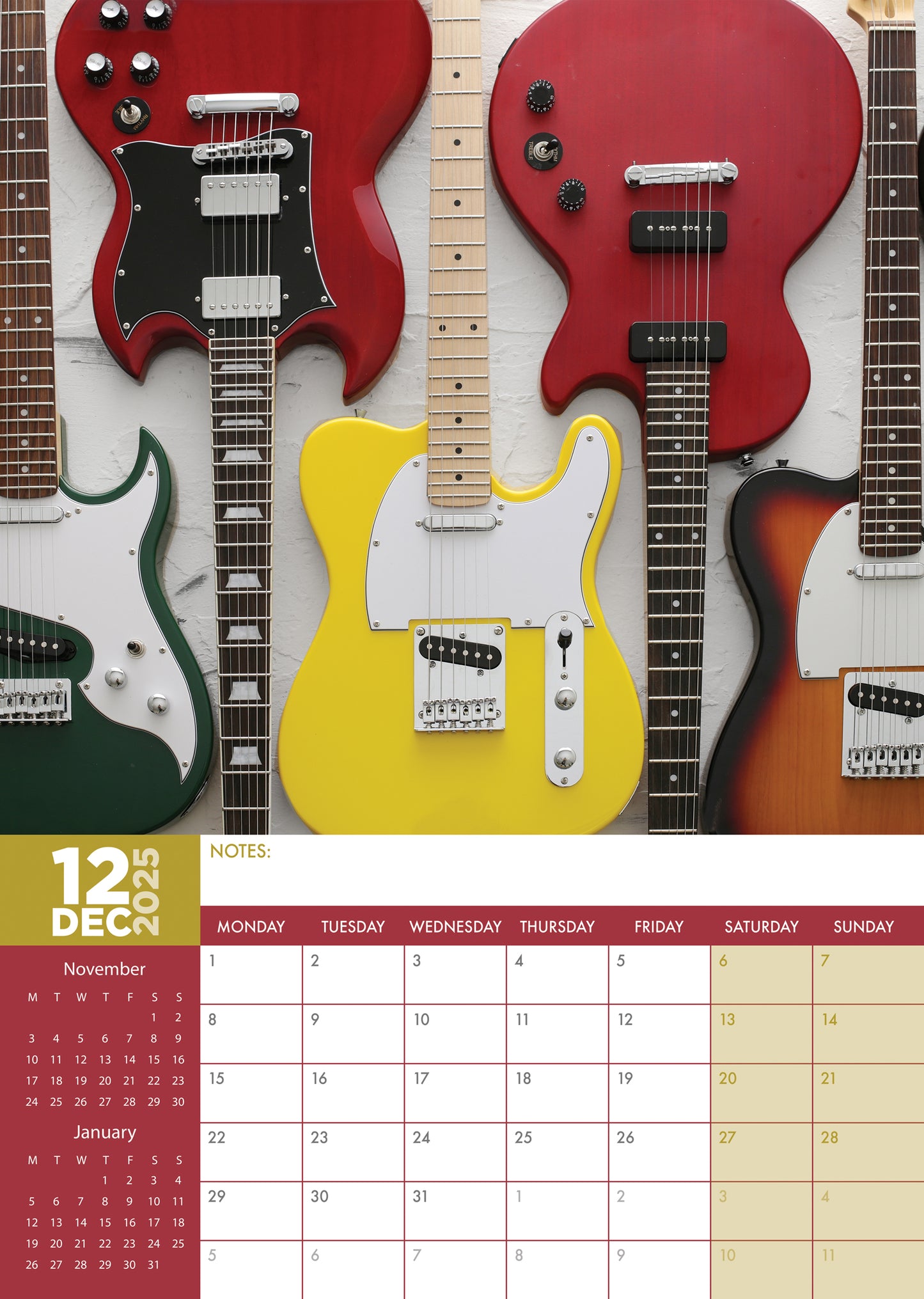 Guitars Calendar 2025