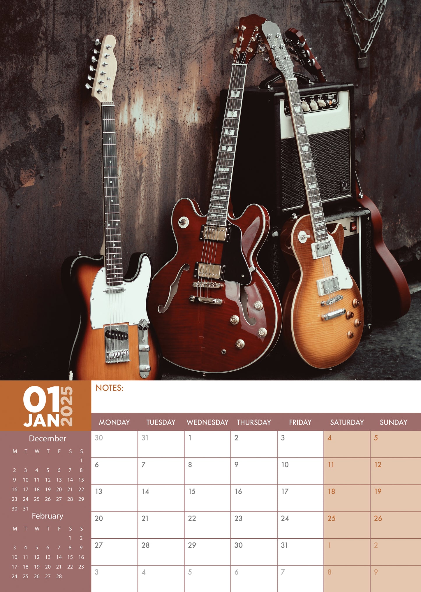 Guitars Calendar 2025