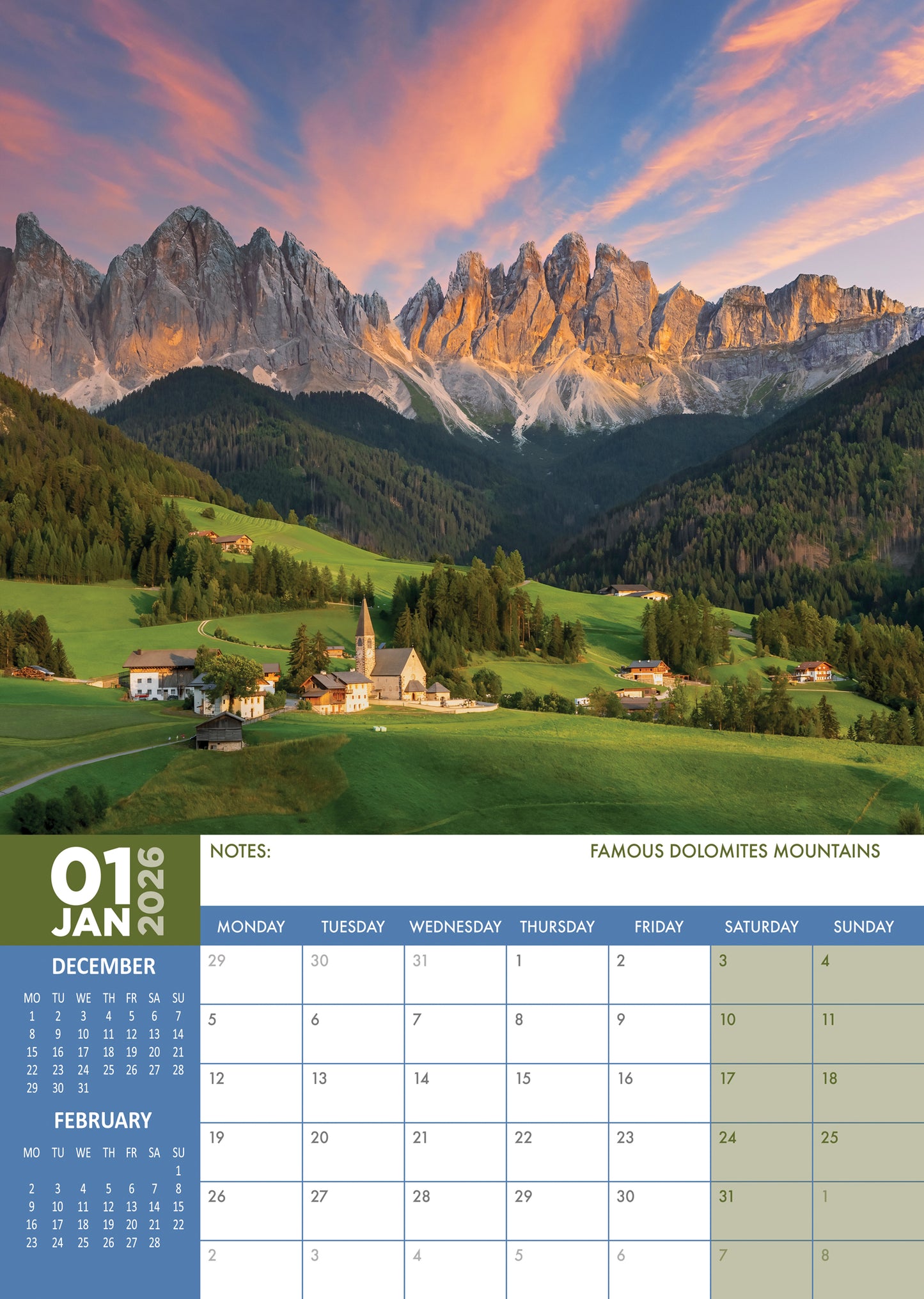 Italia - A3 Calendar 2026
