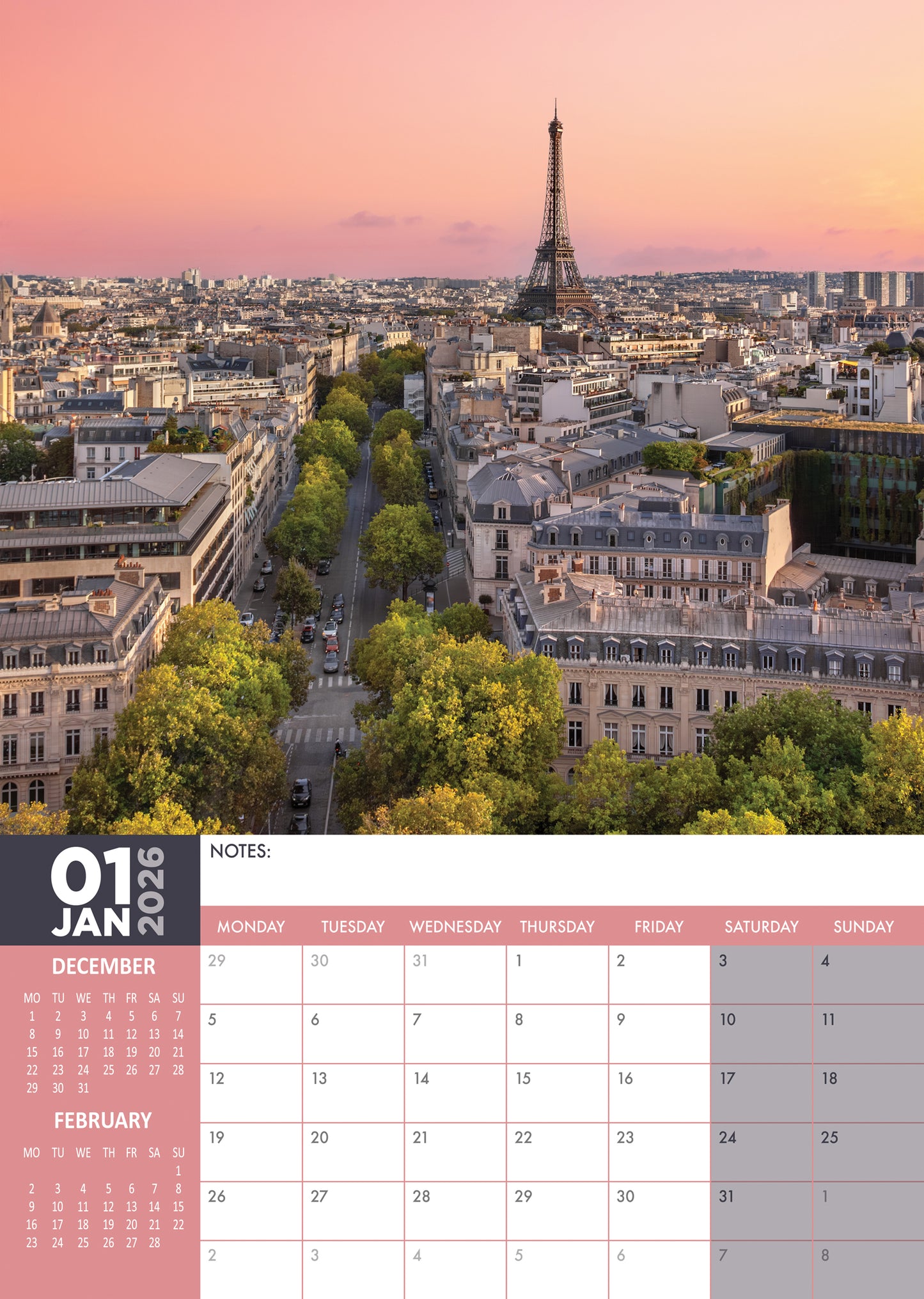 Paris - A3 Calendar 2026
