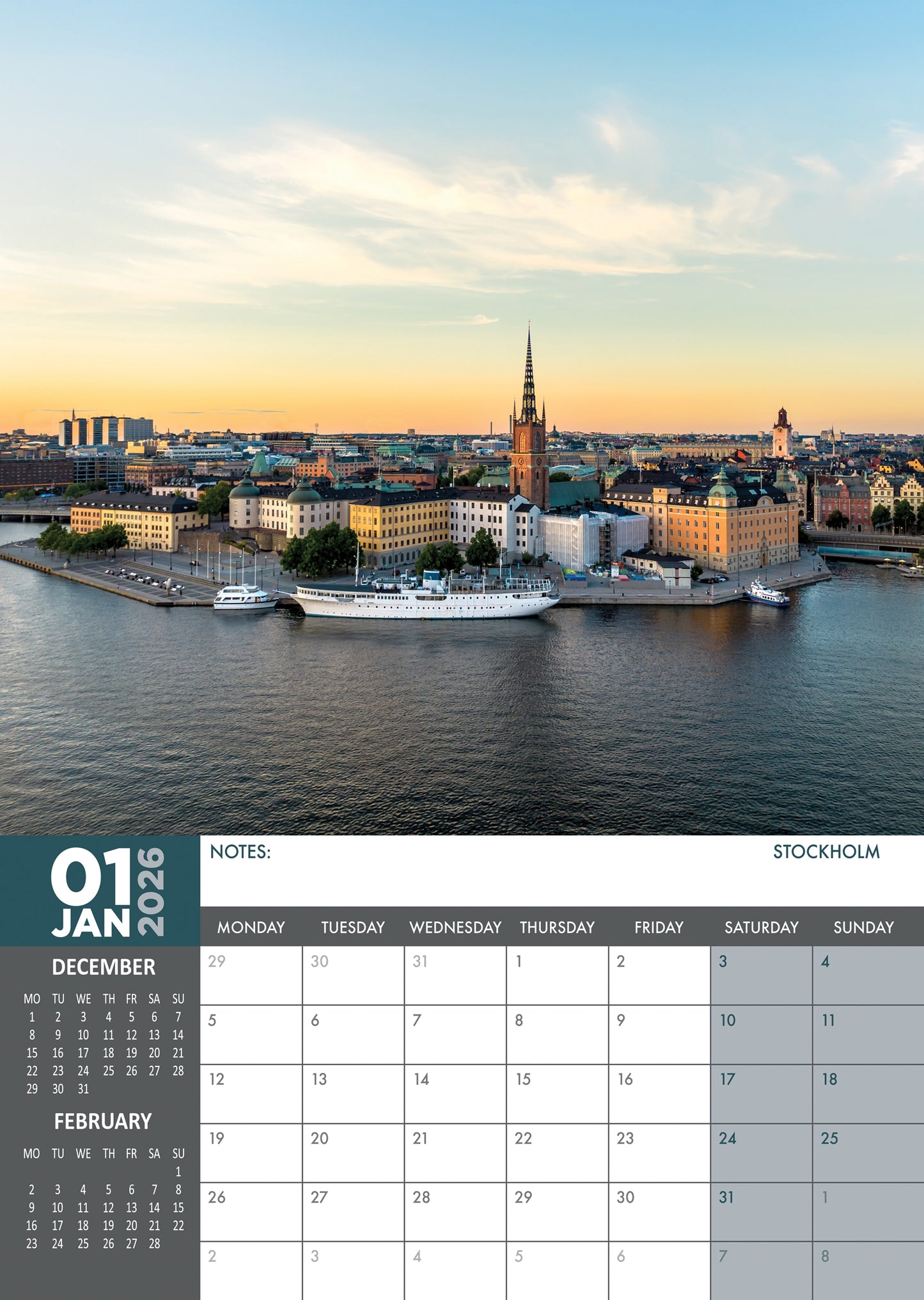 Sweden - A3 Calendar 2026