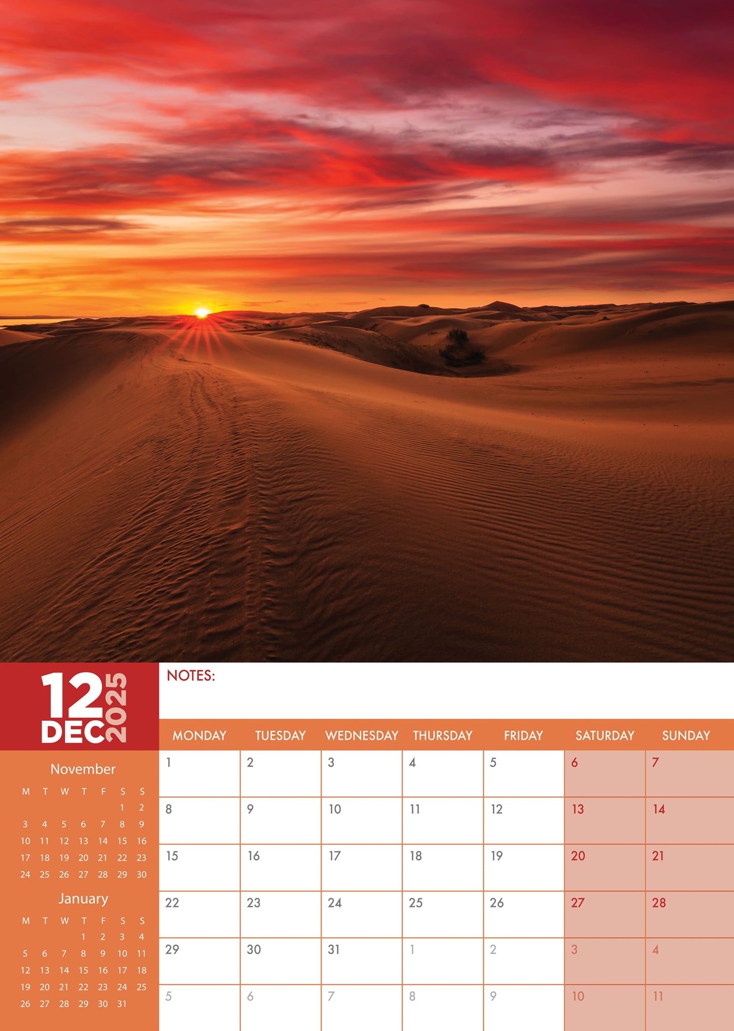 Deserts Calendar 2025