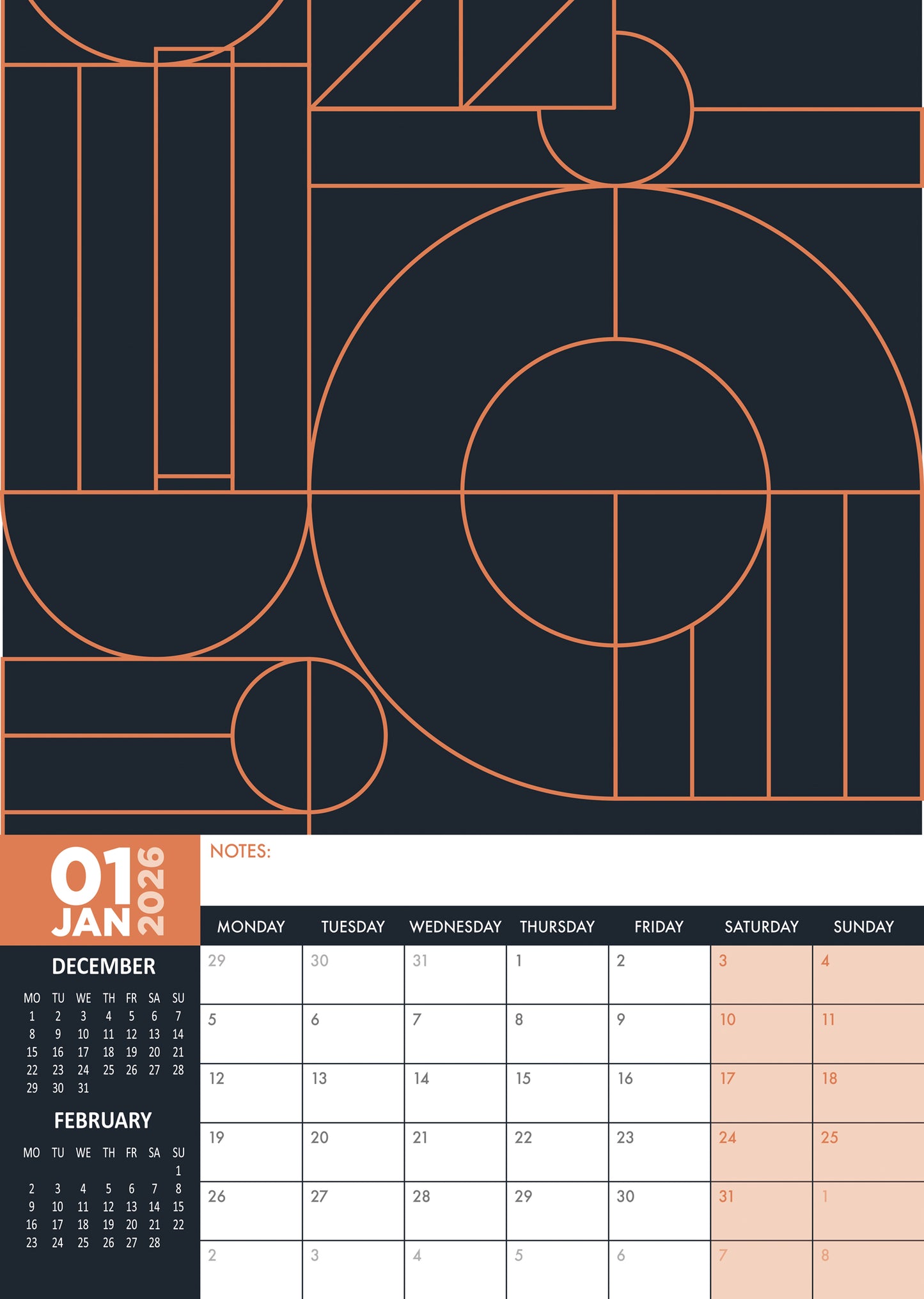 Art Deco - A3 Calendar 2026